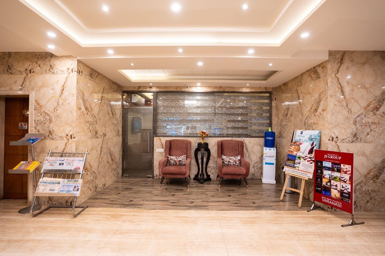 Marble lobby of Hotel J S Residency